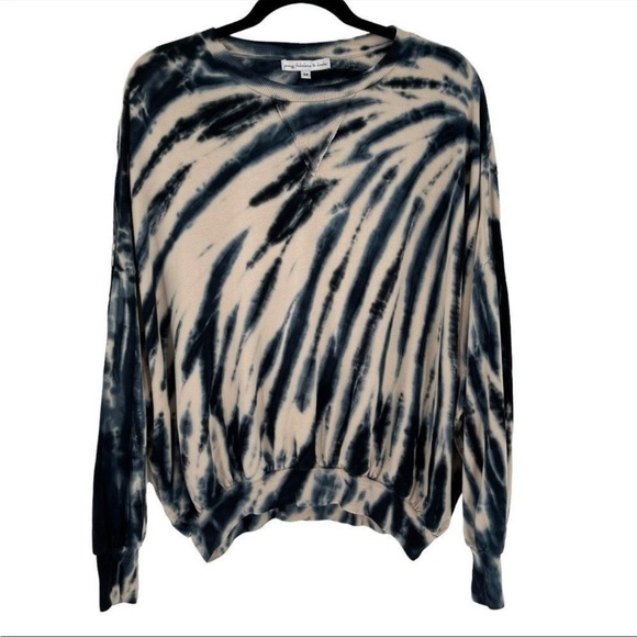 Young Fabulous and Broke tie dye sweatshirt blue and cream Small 💙🖤🤍 NWOT - Picture 3 of 4